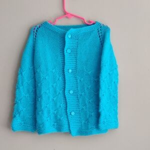 Turquoise Knit Button-Front Kids Sweater